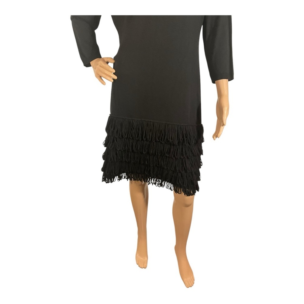 Calvin Klein Dress Women’s Black Sweater Knit Knee Tiered Fringe Dress Size PXL - Picture 3 of 12